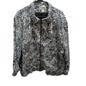 Women's XL Size 18 Jacket Shirt Top Alfred Dunner Animal Print Zip up Pockets